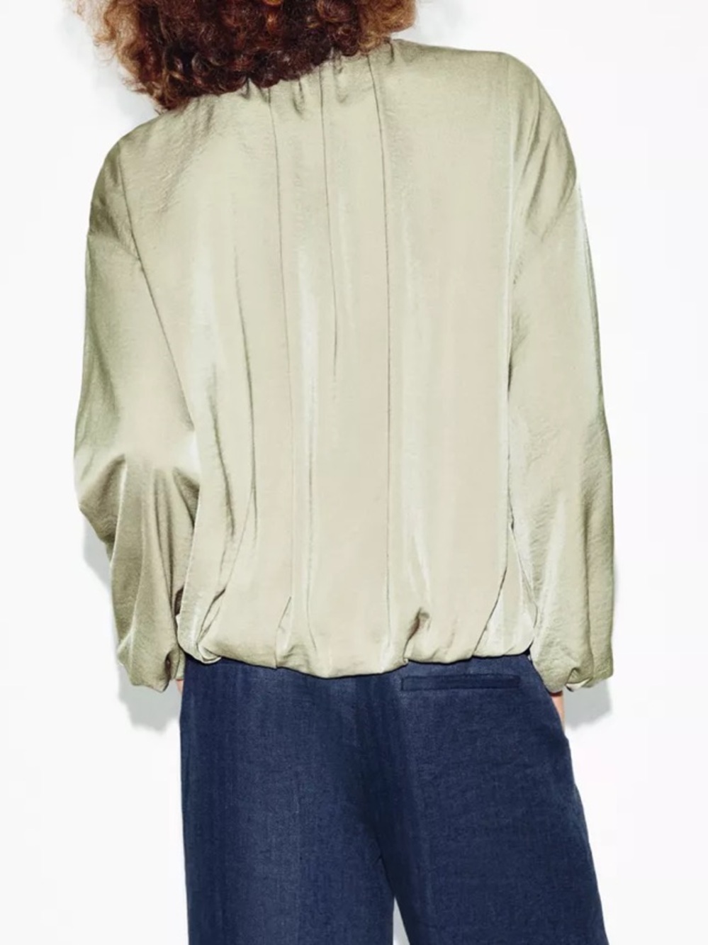 Zara NWT Light Sage green balloon sleeve fluid Bomber jacket - Picture 6 of 13